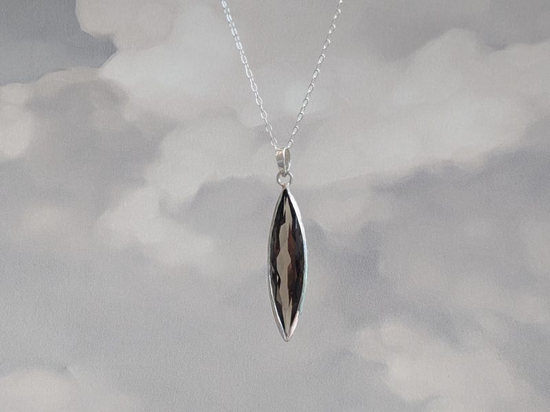Smoky Quartz and Recycled Silver Marquise Pendant