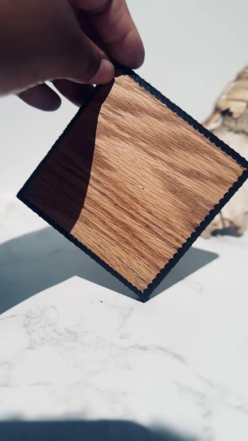 Textured edge square oak coasters