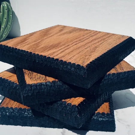 Textured edge square oak coasters