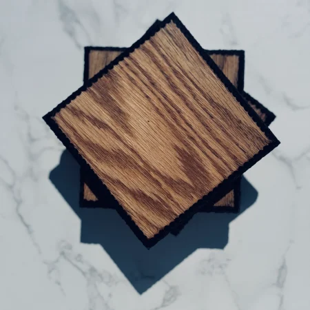 Textured edge square oak coasters
