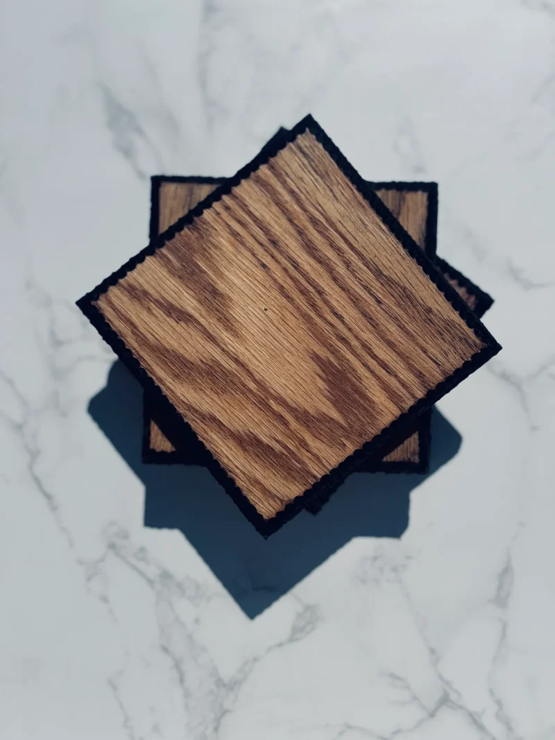 Textured edge square oak coasters