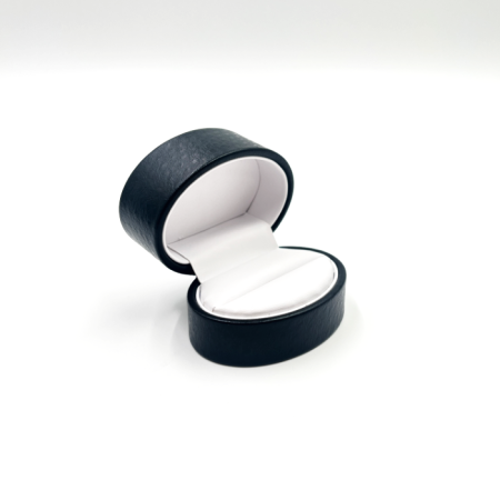 Ring Box Black. Oval Shaped Hinged. Embossed Leatherette - Very Affordable Price