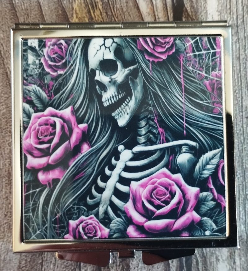 Compact Mirror Skeleton and roses design
