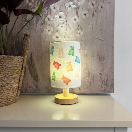 Cute Gummy Bear Lamp Colourful Print Shade with Wooden Base