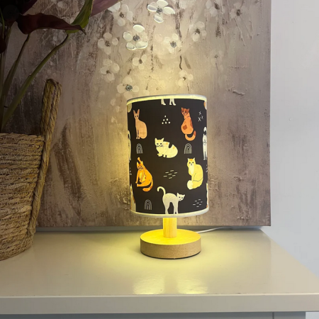 Unique Cat Pattern Lamp – Black & Neutral Kitty Print