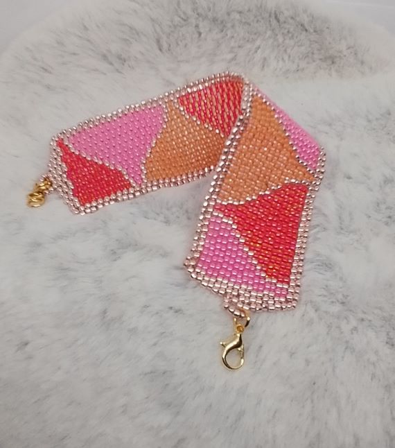 "Funnels” Cuff Bracelet, Peyote stitch, Multi coloured, Jewellery, Gift