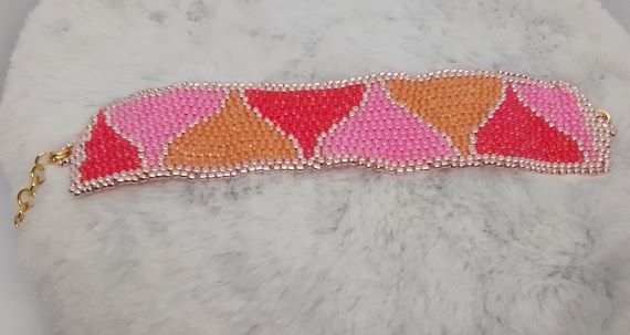 "Funnels” Cuff Bracelet, Peyote stitch, Multi coloured, Jewellery, Gift