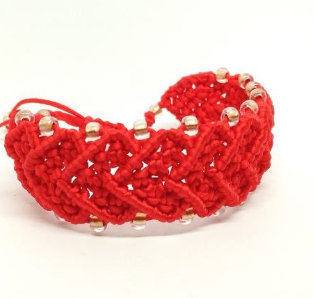 Red Hearts Pattern Micro Macrame Bracelet, Adjustable, Jewellery, Gift