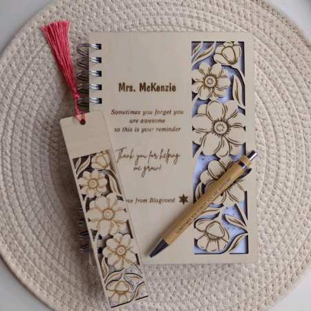 Laser Cut Wooden Notebook Gift Set,Personalized Wooden Stationery Set,Custom Engraved Notebook Set