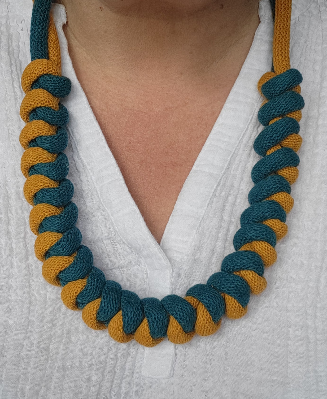 Arabella Statement Necklace in Mustard and Ocean - Image 5