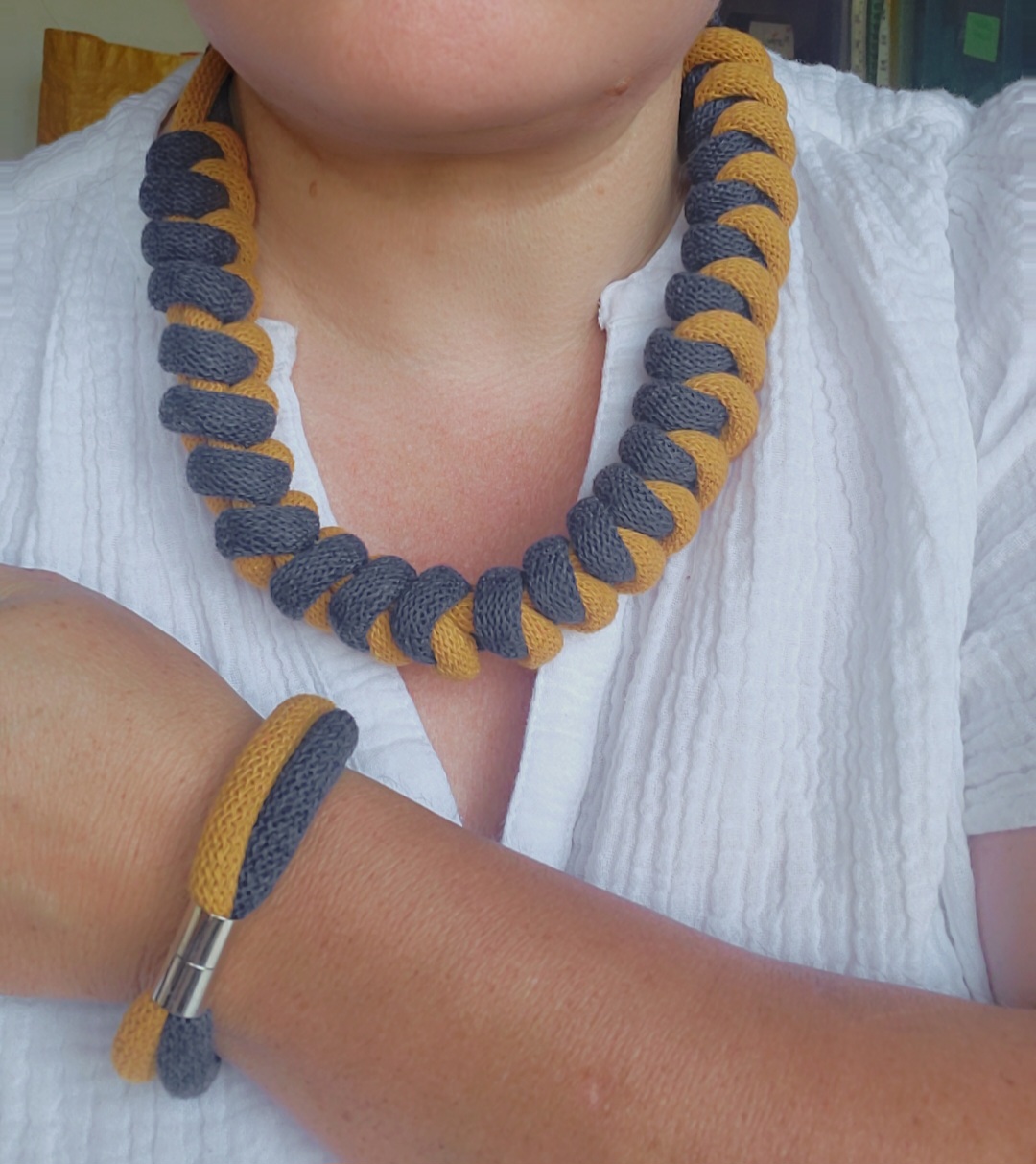 Arabella Statement Necklace in Mustard and Ocean - Image 2