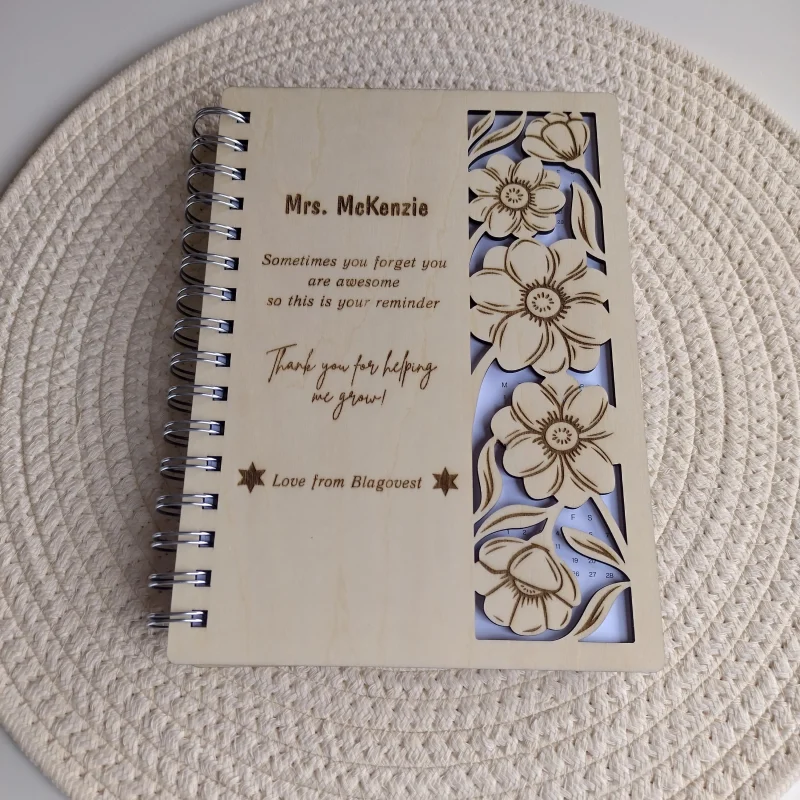 Laser Cut Wooden Notebook Gift Set,Personalized Wooden Stationery Set,Custom Engraved Notebook Set