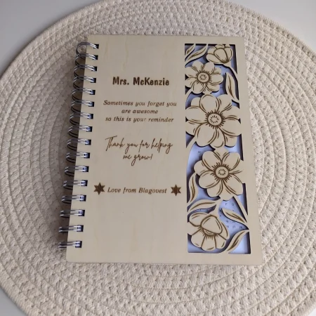 Laser Cut Wooden Notebook Gift Set,Personalized Wooden Stationery Set,Custom Engraved Notebook Set