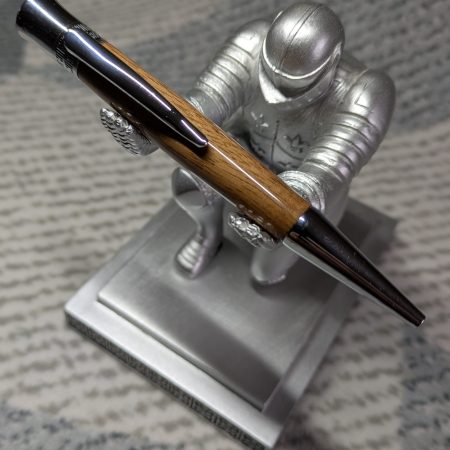 Hand-turned wooden Epsilon style pen made from walnut with chrome fittings and a high gloss finish
