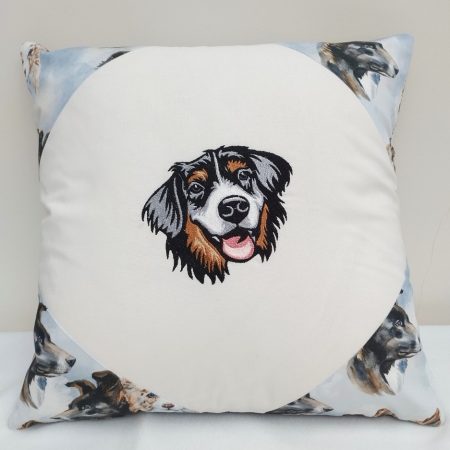 Hand made embroidered cushion with an Australian Shepherd design.