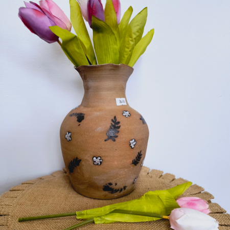 Raw Toasted vase with flower detail