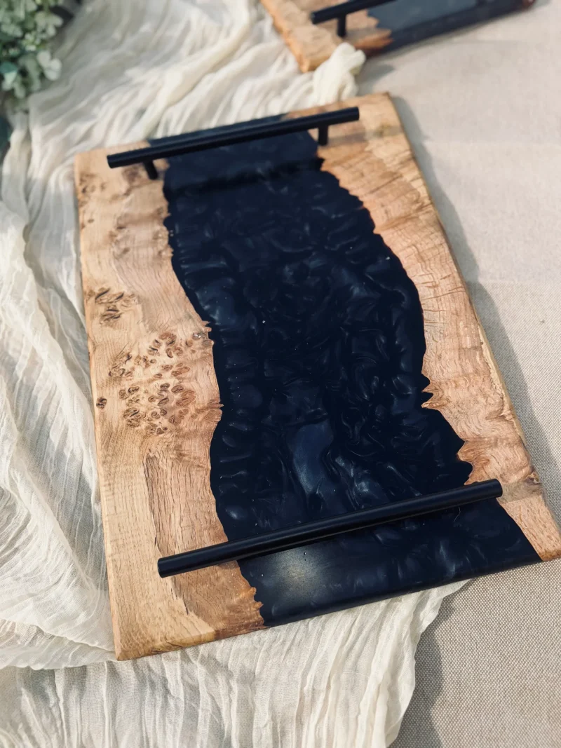 Oak Burr and Black Onyx Epoxy Serving Tray