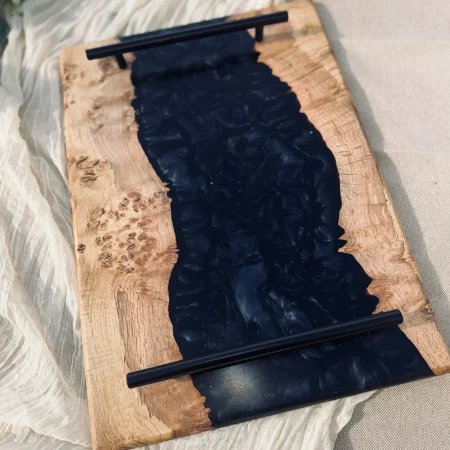 Oak Burr and Black Onyx Epoxy Serving Tray