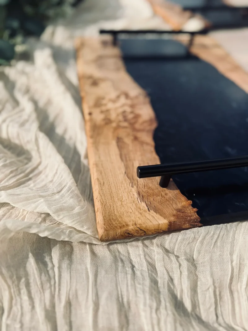 Oak Burr and Black Onyx Epoxy Serving Tray