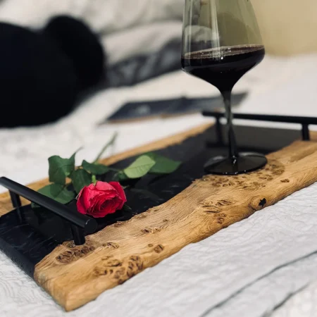 Oak Burr and Black Onyx Epoxy Serving Tray