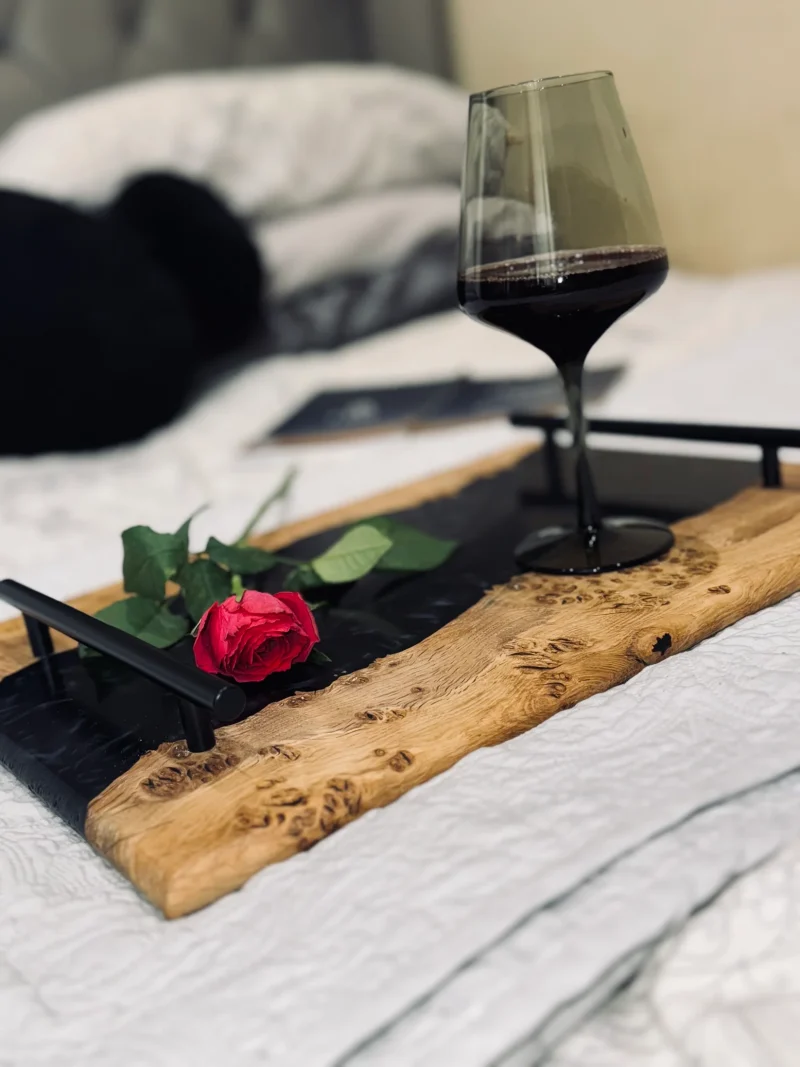 Oak Burr and Black Onyx Epoxy Serving Tray