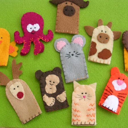 Set of 10 felt animal finger puppets