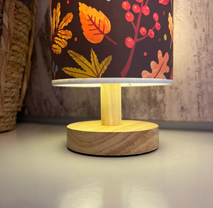 Autumn Forest Table Lamp – Wooden Base