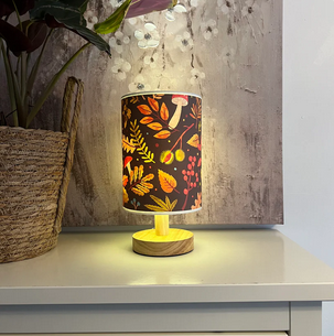 Autumn Forest Table Lamp – Wooden Base
