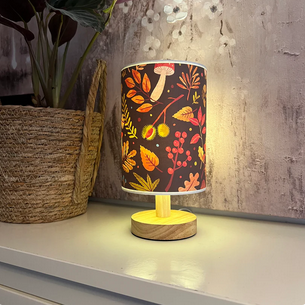 Autumn Forest Table Lamp – Wooden Base