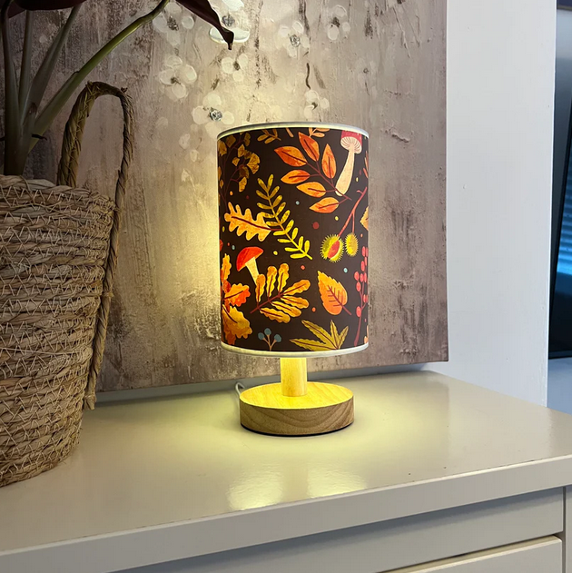Autumn Forest Table Lamp – Wooden Base