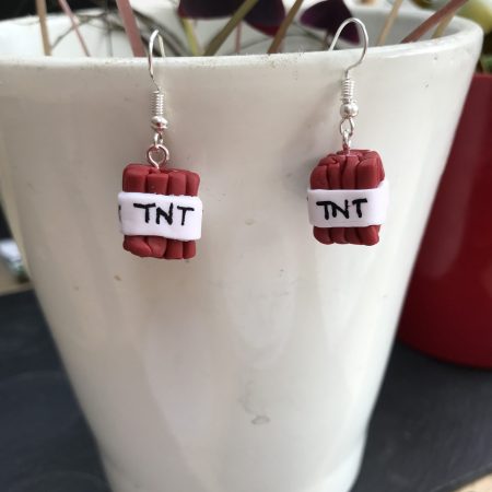 Minecraft TNT dynamite explosive gamer polymer clay dangly earrings