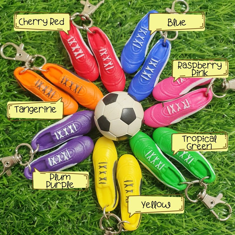 Polymer Clay Football Boots Keyring, Soccer Bag Charm, Various Colours