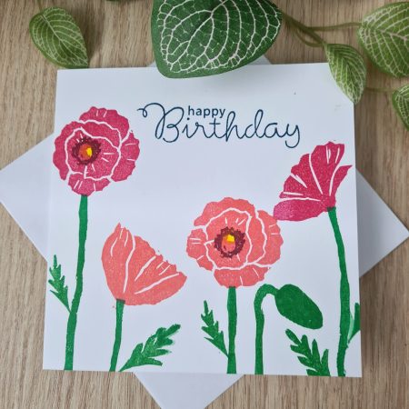 Poppy birthday card handprinted