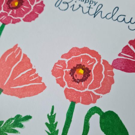 Poppy birthday card handprinted