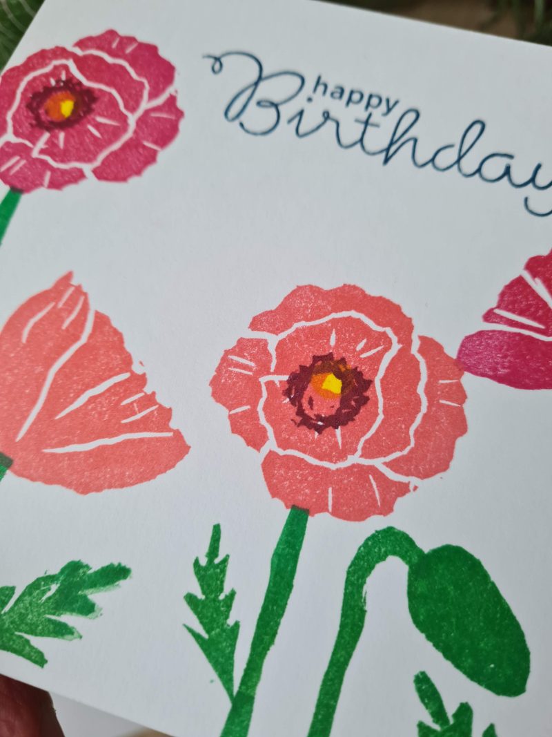 Poppy birthday card handprinted