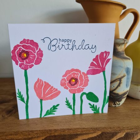 Poppy birthday card handprinted