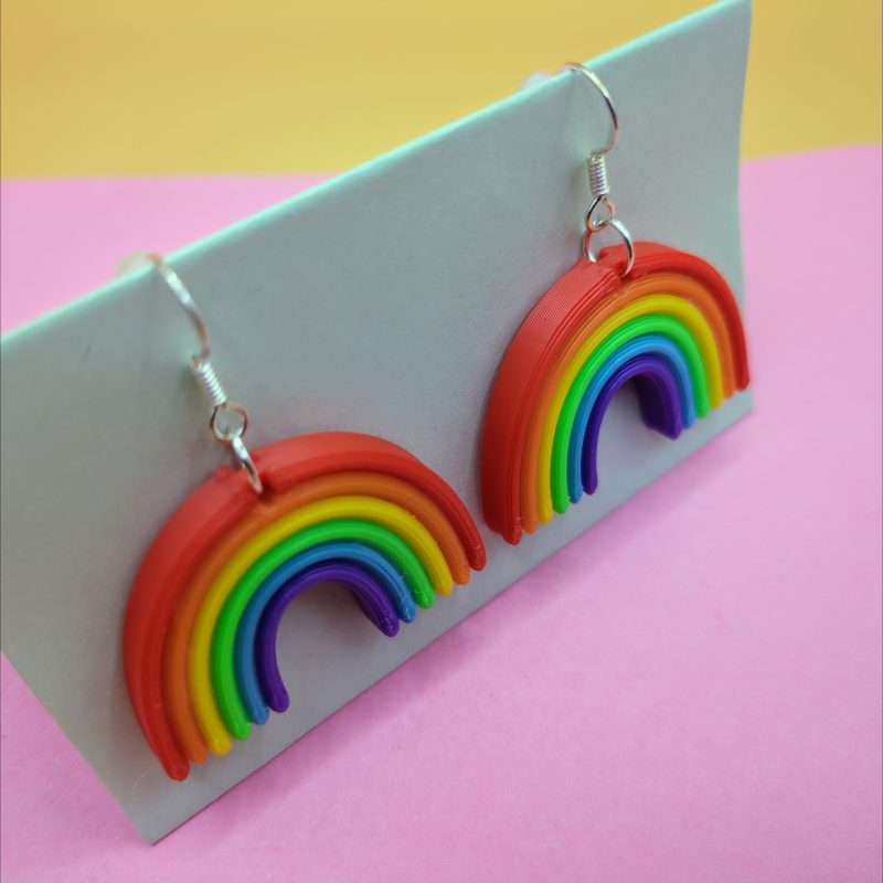 Rainbow Earrings, Pride Earrings, 3D Printed, Silver Earrings Hooks