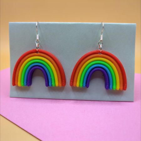 Rainbow Earrings, Pride Earrings, 3D Printed, Silver Earrings Hooks