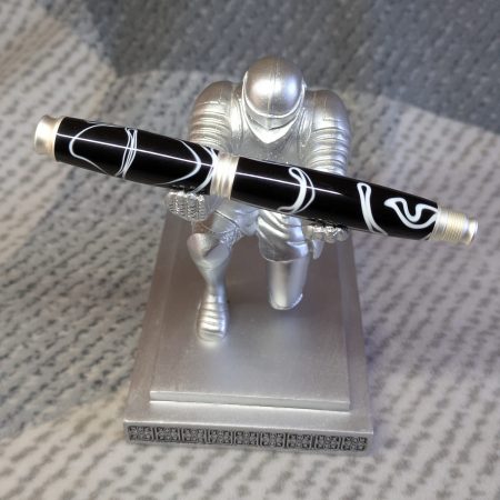 Omega style fountain pen in black acrylic with satin silver fittings