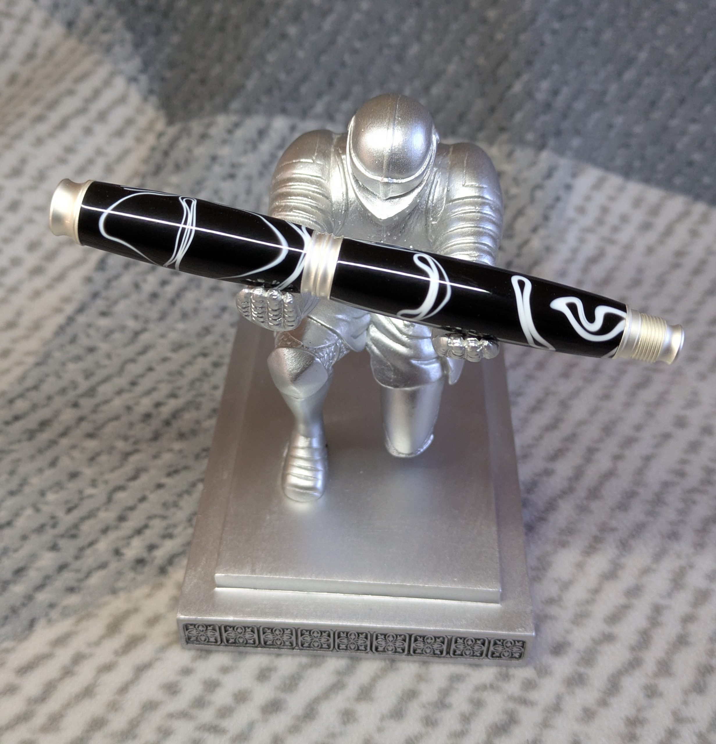 Omega style fountain pen in black acrylic with satin silver fittings