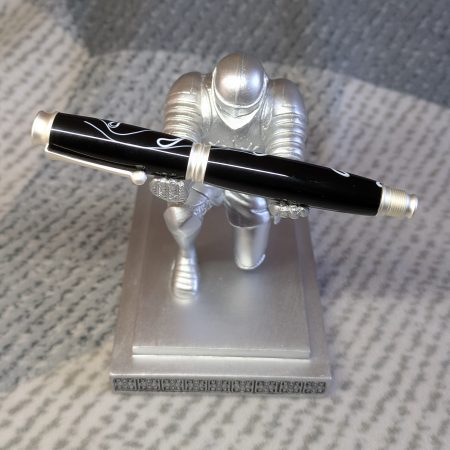 Omega style fountain pen in black acrylic with satin silver fittings