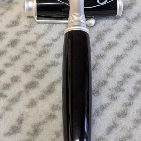 Omega style fountain pen in black acrylic with satin silver fittings