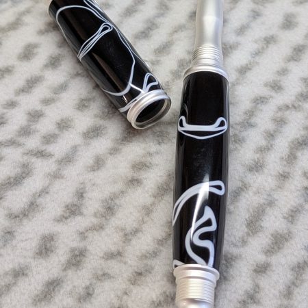 Omega style fountain pen in black acrylic with satin silver fittings