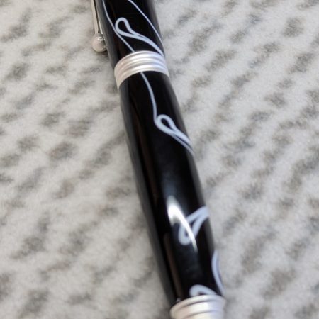 Omega style fountain pen in black acrylic with satin silver fittings