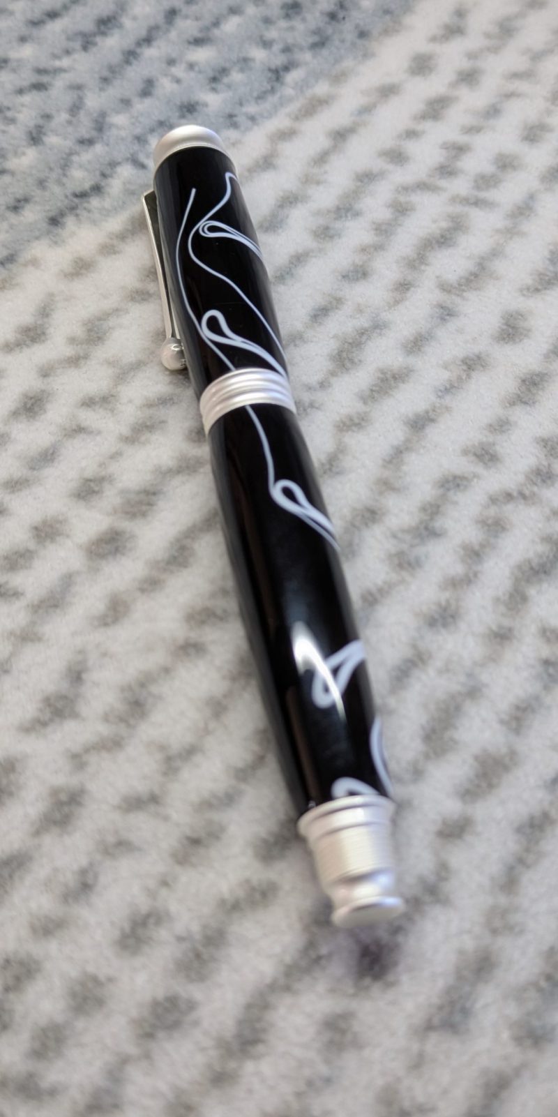 Omega style fountain pen in black acrylic with satin silver fittings