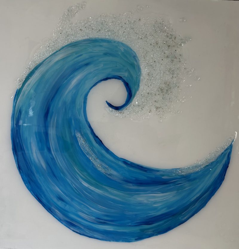 Resin and crystal wave wall art
