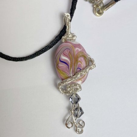 Clearance Pendant: Hand-made wire-wrapped pink ceramic bead