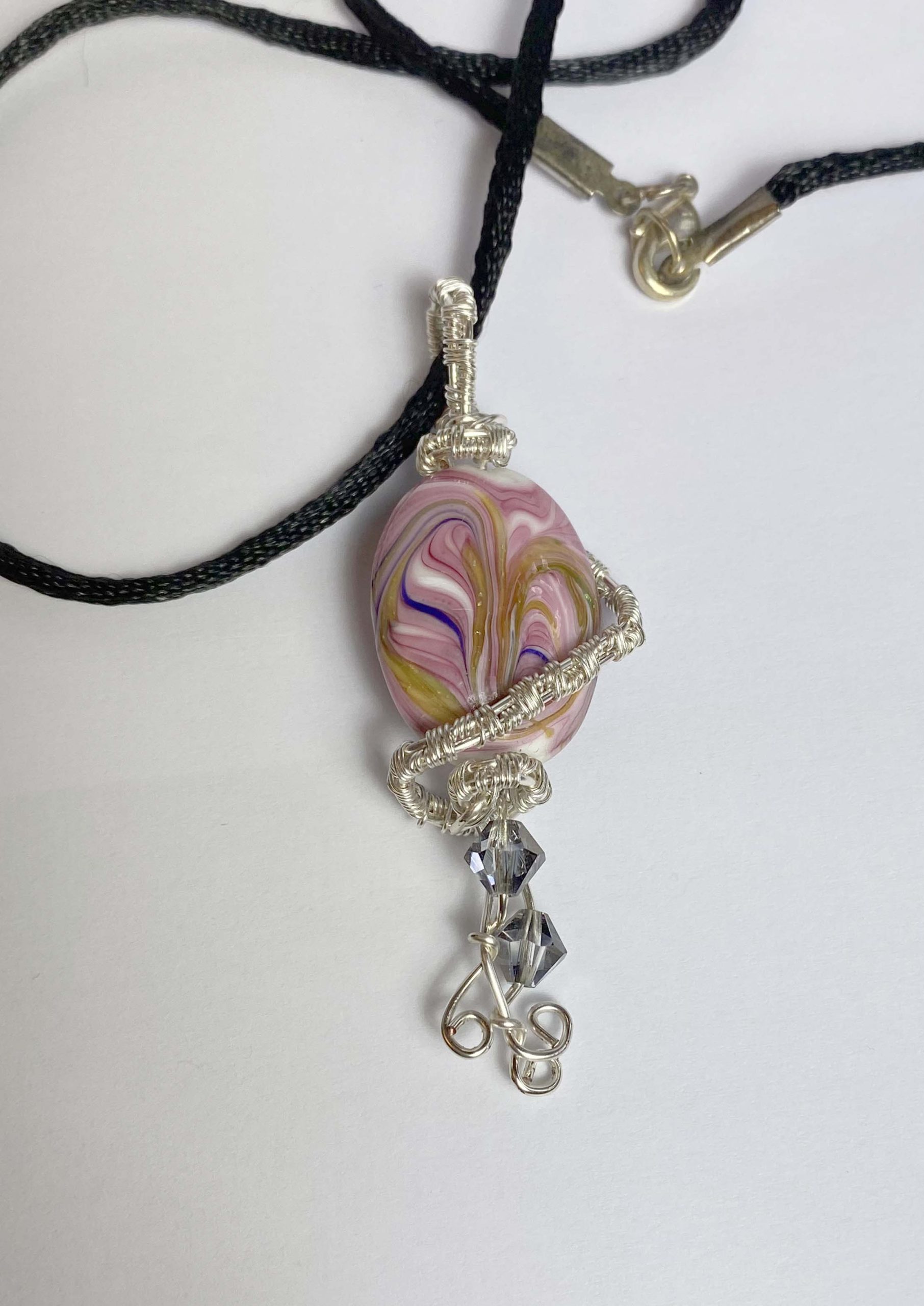 Clearance Pendant: Hand-made wire-wrapped pink ceramic bead