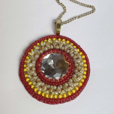 Clearance Pendant: Hand beaded medallion with sparkly glass centre