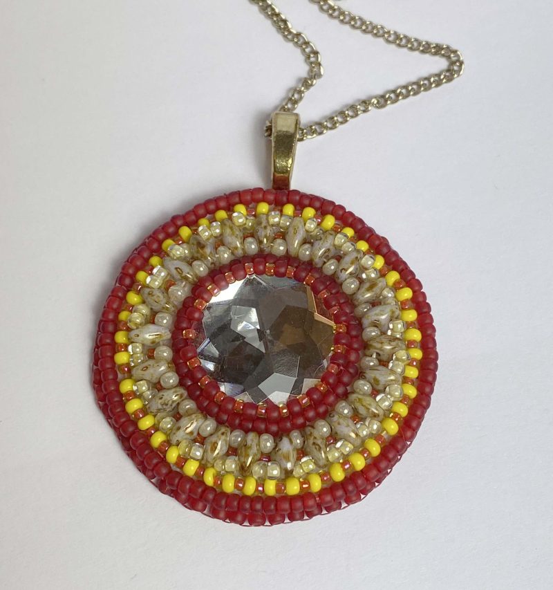 Clearance Pendant: Hand beaded medallion with sparkly glass centre